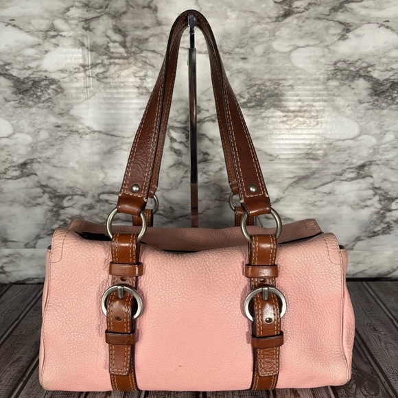 Coach Pink Leather Satchel Shoulder Purse F10887 Pebbled Brown Silver hardware - Picture 3 of 12